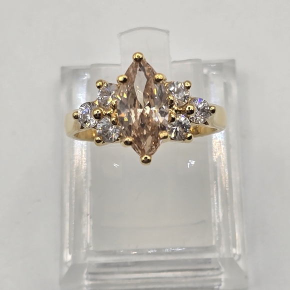 Estate Jewelry - Vintage Marquise Cut Champagne and White Diamond ring Size 5.5